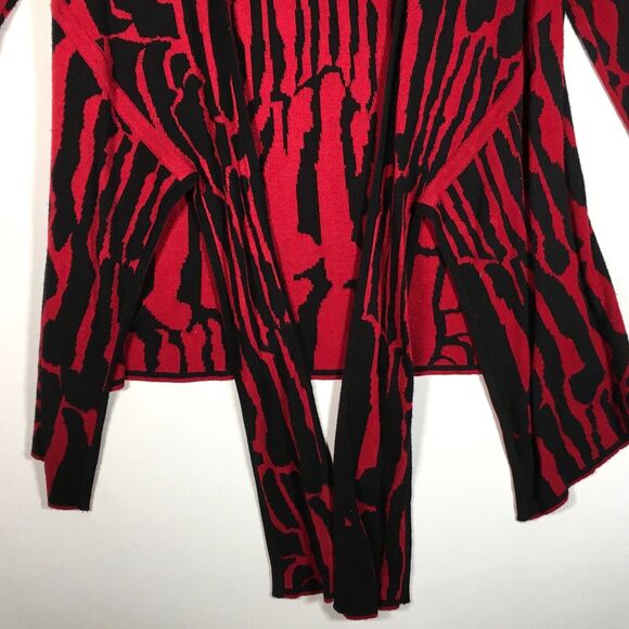Variations Womens Size Medium Open Front Red Black Light Knit Cardigan Sweater - Picture 6 of 14